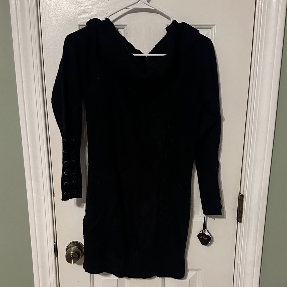 NWT Black Knit Sweater Dress off the shoulder/cowl neck